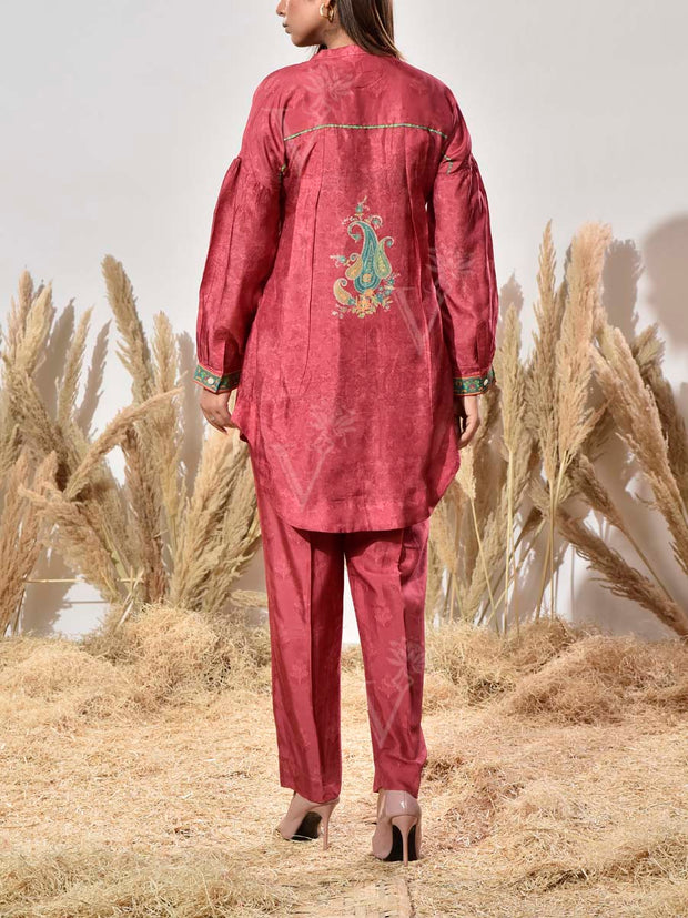 Maroon Vasansi Silk Printed Co Ord Set