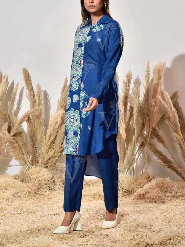 Blue Vasansi Silk Printed Kurta And Pant Set
