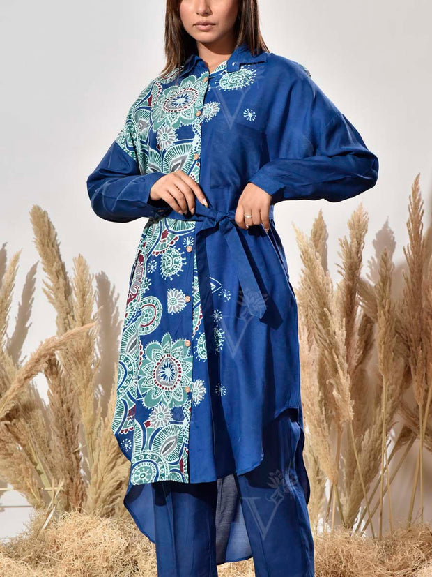 Blue Vasansi Silk Printed Kurta And Pant Set