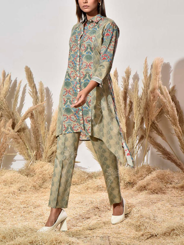 Green Cotton Printed Co Ord Set