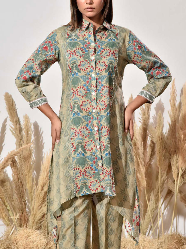 Green Cotton Printed Co Ord Set