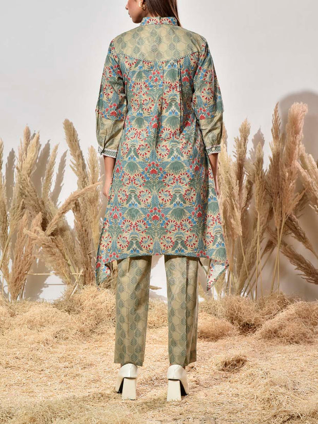 Green Cotton Printed Co Ord Set