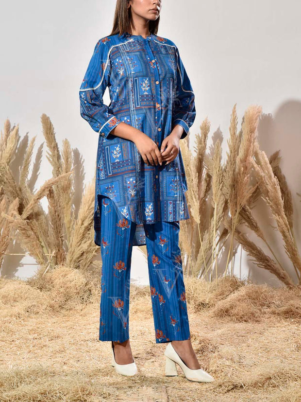 Blue Cotton Printed Co Ord Set