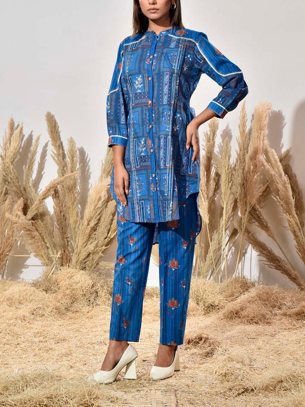 Blue Cotton Printed Co Ord Set