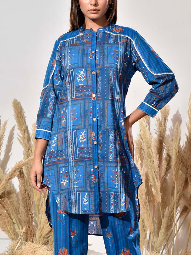 Blue Cotton Printed Co Ord Set