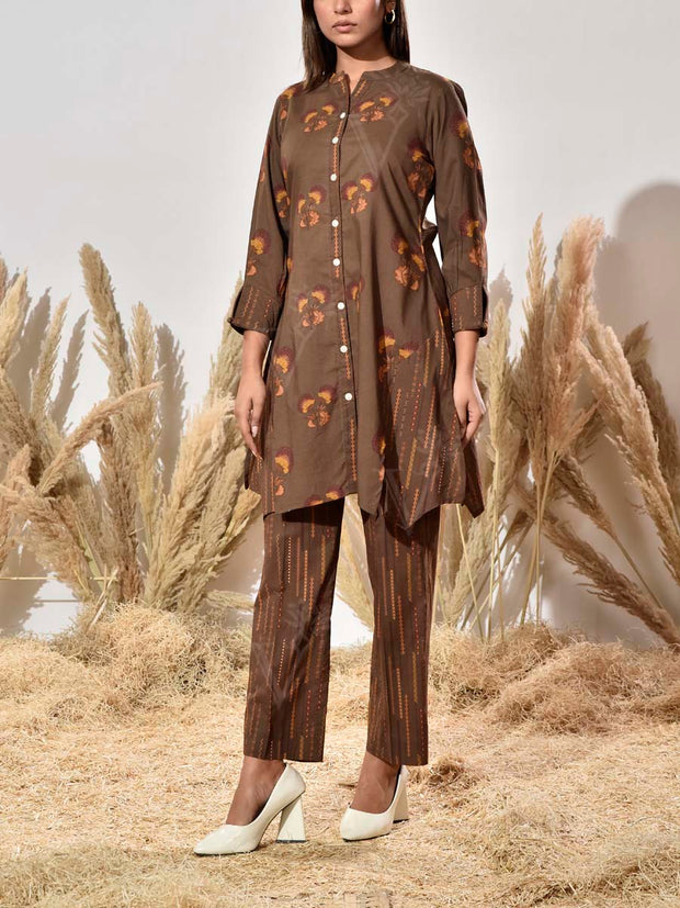 Brown Cotton Printed Co Ord Set