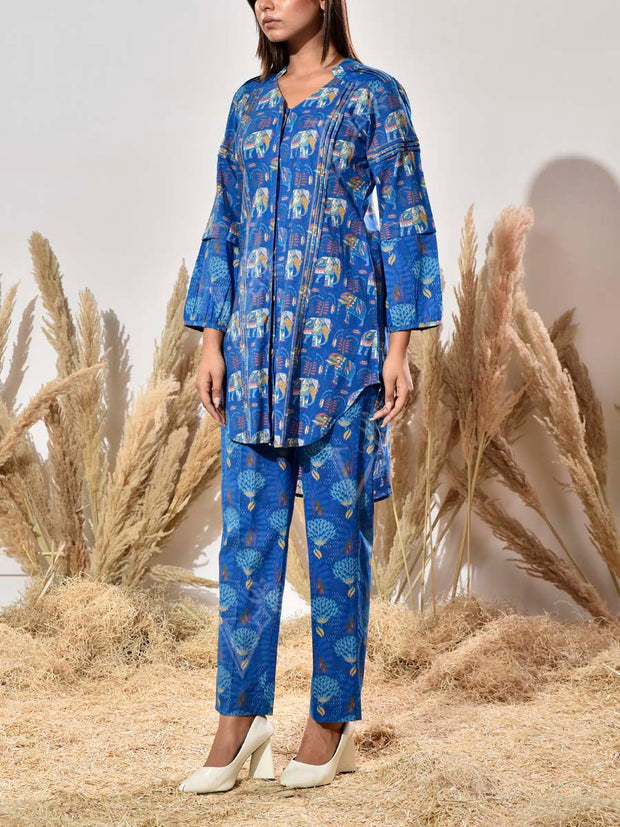 Blue Cotton Printed Co Ord Set