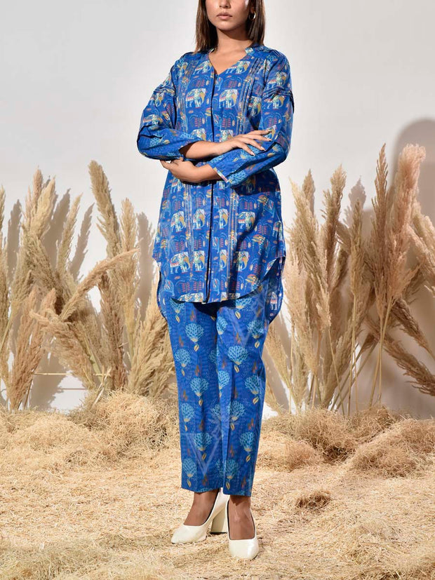 Blue Cotton Printed Co Ord Set