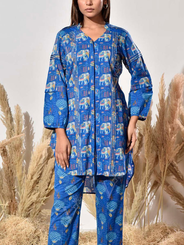 Blue Cotton Printed Co Ord Set