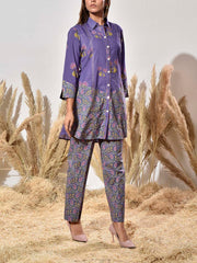 Purple Cotton Printed Co Ord Set