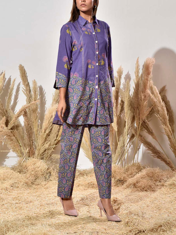 Purple Cotton Printed Co Ord Set