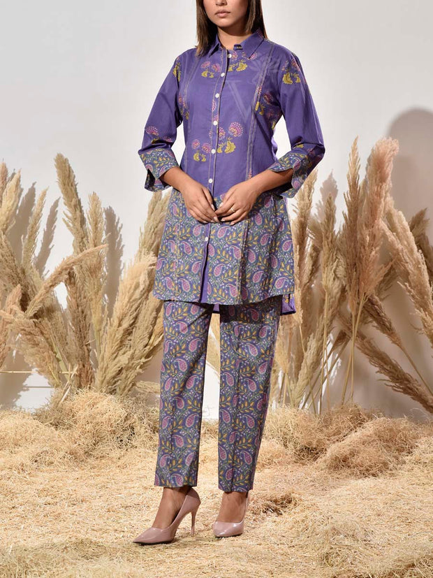 Purple Cotton Printed Co Ord Set