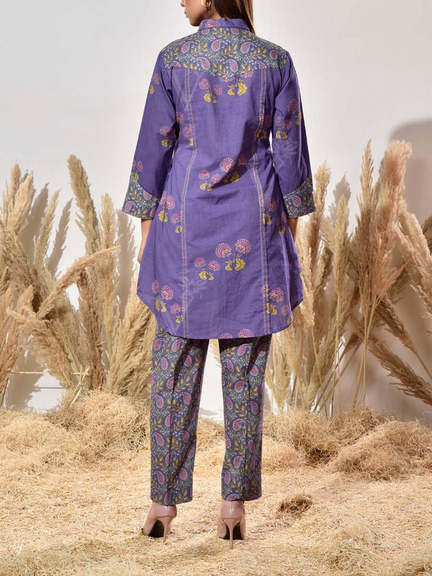 Purple Cotton Printed Co Ord Set