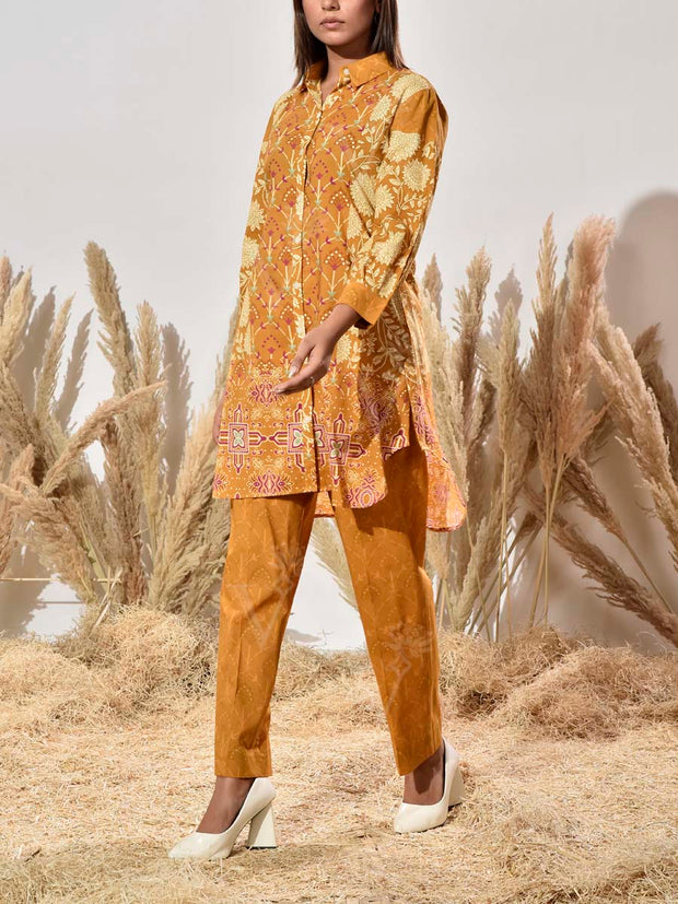 Mustard Cotton Printed Co Ord Set