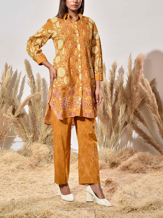 Mustard Cotton Printed Co Ord Set