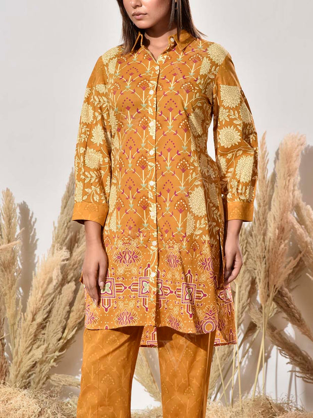 Mustard Cotton Printed Co Ord Set