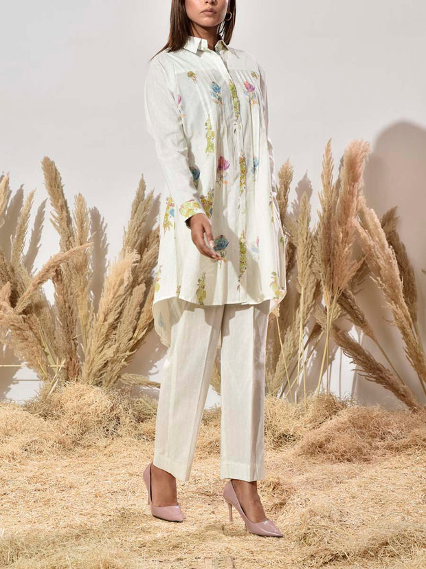 White and Green Cotton Printed Co Ord Set