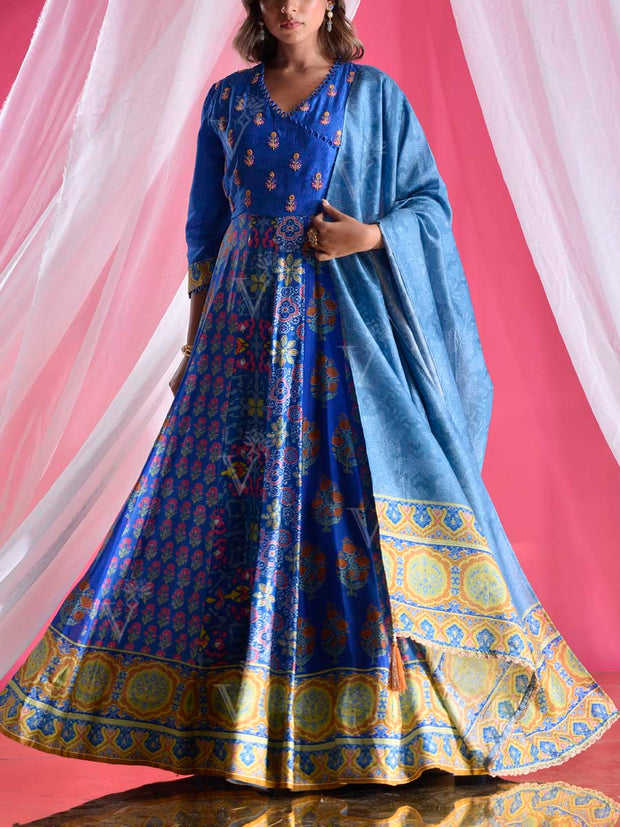 Blue Vasansi Silk Printed Anarkali Gown