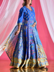 Blue Vasansi Silk Printed Anarkali Gown