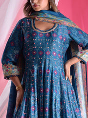 Blue Vasansi Silk Printed Anarkali Gown