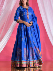 Blue Vasansi Silk Printed Anarkali Gown