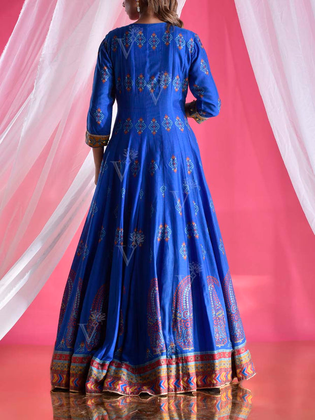 Blue Vasansi Silk Printed Anarkali Gown