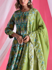 Green Vasansi Silk Patola Printed Anarkali Gown