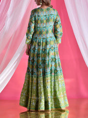 Green Vasansi Silk Patola Printed Anarkali Gown