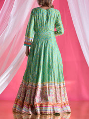 Teal Vasansi Silk  Printed Anarkali Gown