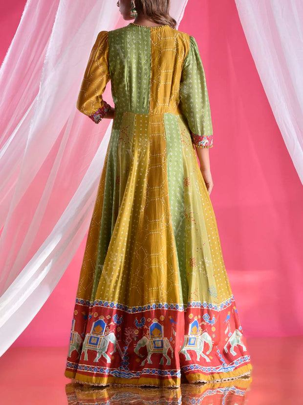 Green Vasansi Silk Patola Printed Anarkali Gown