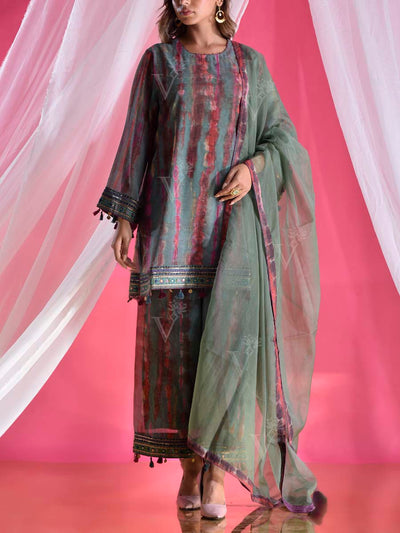 Green Georgette Printed Suit Set