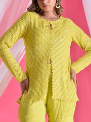 Chartreuse Yellow Embroidered Jacket and Sharara Set