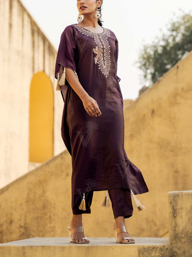 Wine Kaftan Set