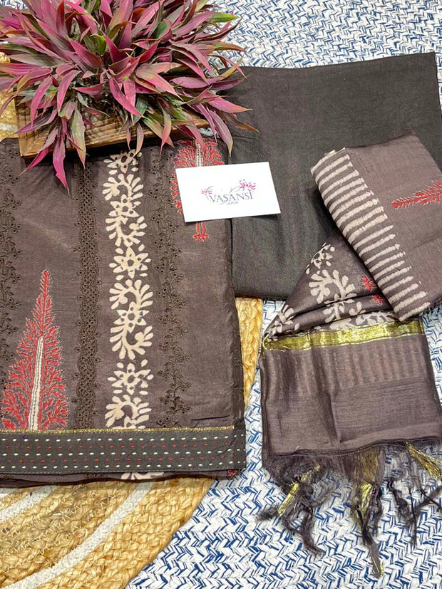 Brown Cotton Dress Material