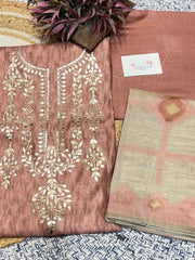 Rust Embroidered Chanderi Dress Material