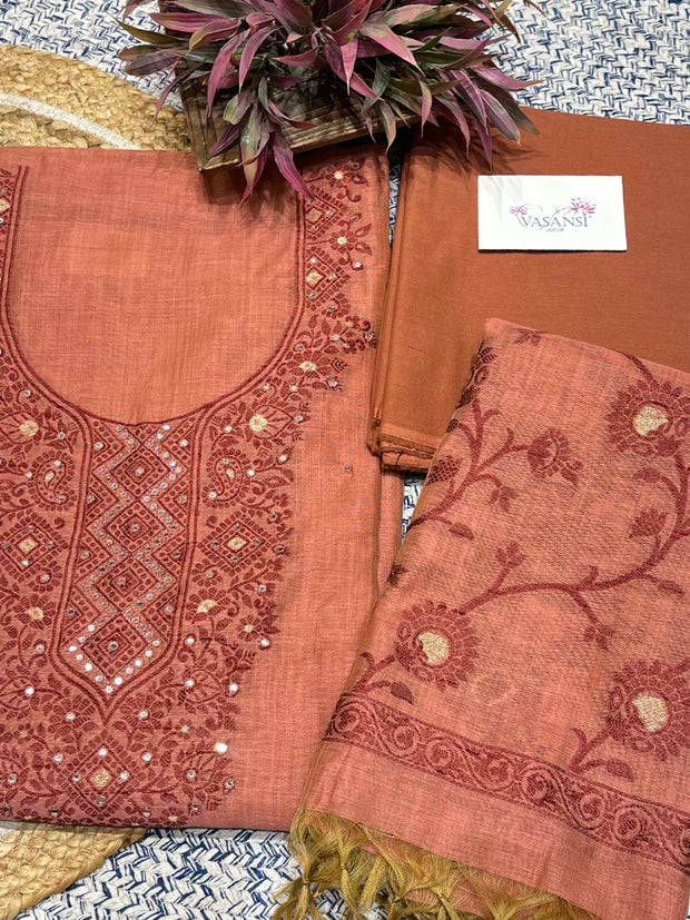 Brown Chanderi Dress Material