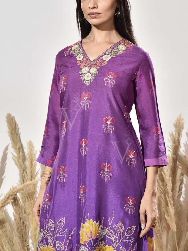 Violet Vasansi Silk Embroidered Kurta and Pant Set