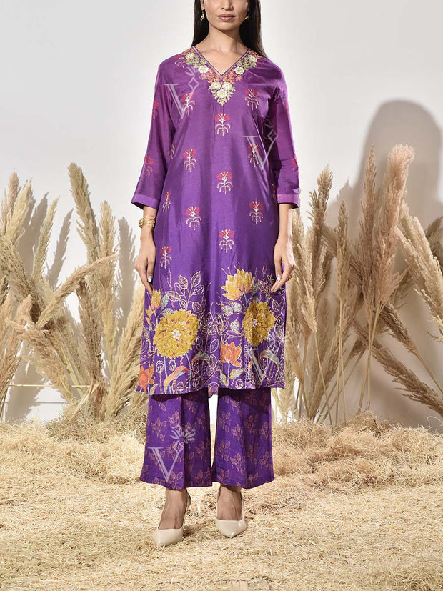 Violet Vasansi Silk Embroidered Kurta and Pant Set