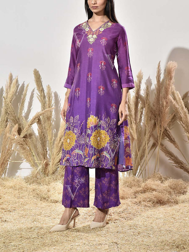 Violet Vasansi Silk Embroidered Kurta and Pant Set