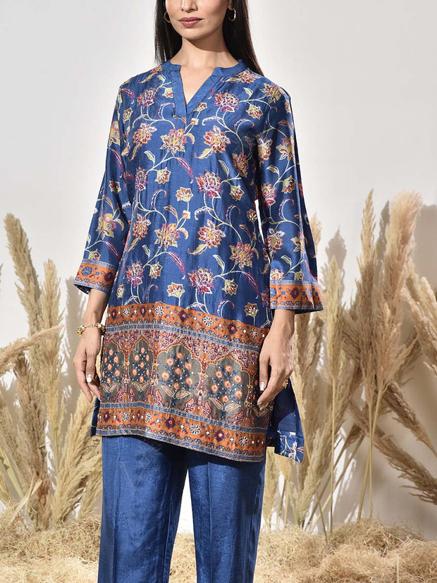 Blue Vasansi Silk Embroidered Co Ord Set