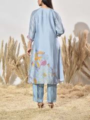Blue Vasansi Silk Embroidered Kurta and Pant Set