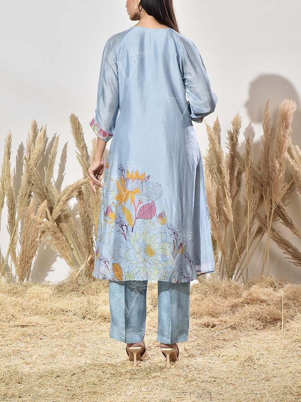 Blue Vasansi Silk Embroidered Kurta and Pant Set