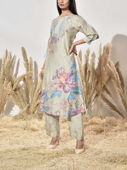 Grey Vasansi Silk Embroidered Kurta and Pant Set