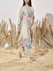Grey Vasansi Silk Embroidered Kurta and Pant Set