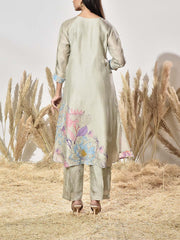 Grey Vasansi Silk Embroidered Kurta and Pant Set