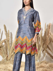 Grey Vasansi Silk Embroidered Kurta and Pant Set