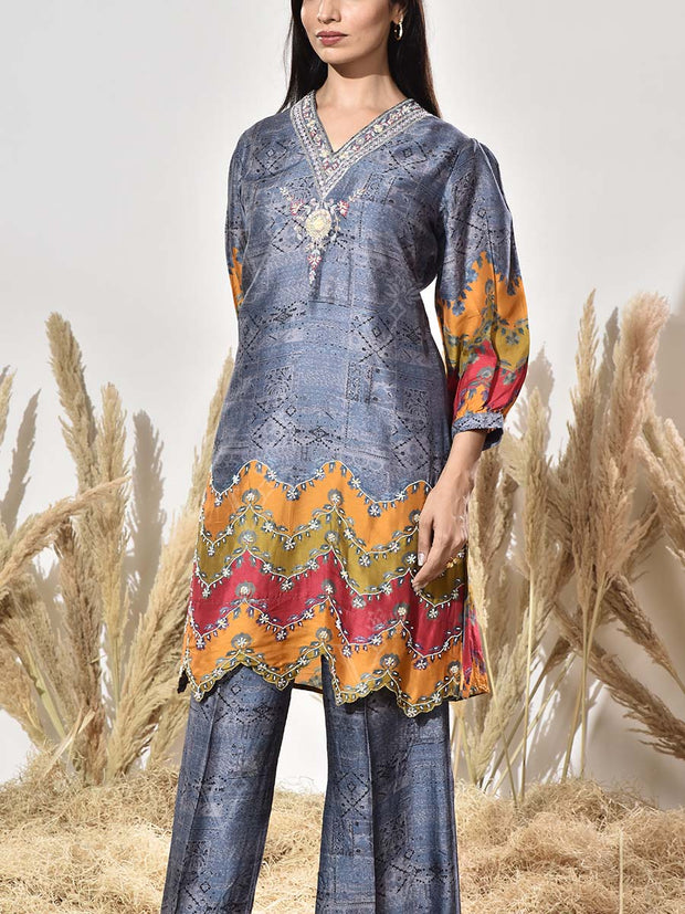 Grey Vasansi Silk Embroidered Kurta and Pant Set