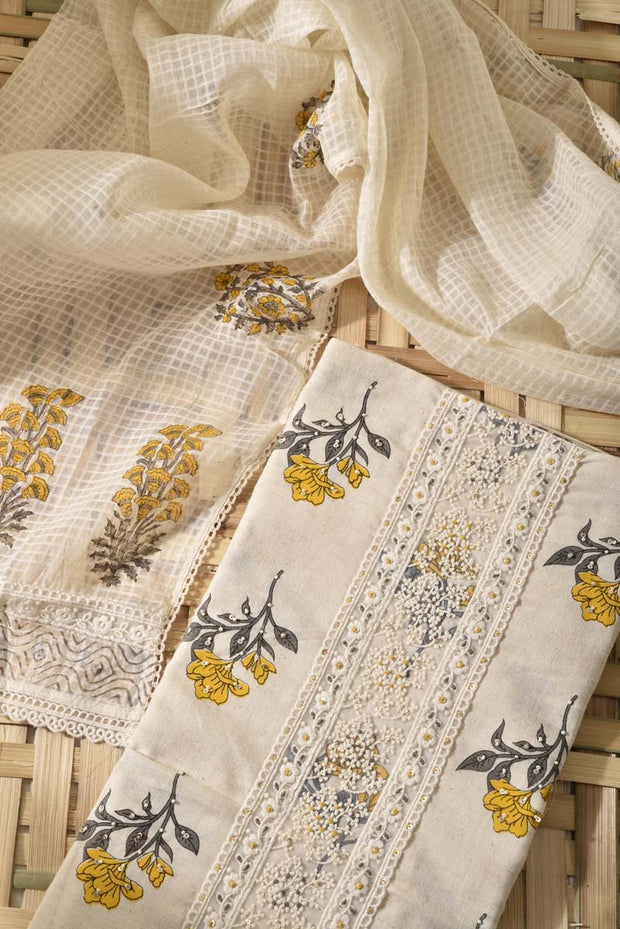 Cream Cotton Dress Material