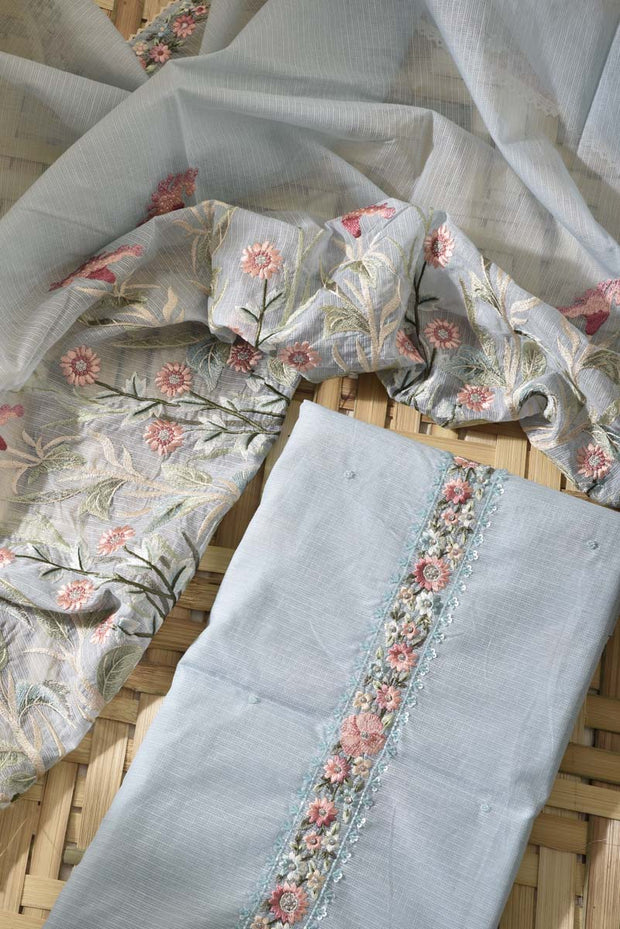 Ice Blue Kota Silk Dress Material