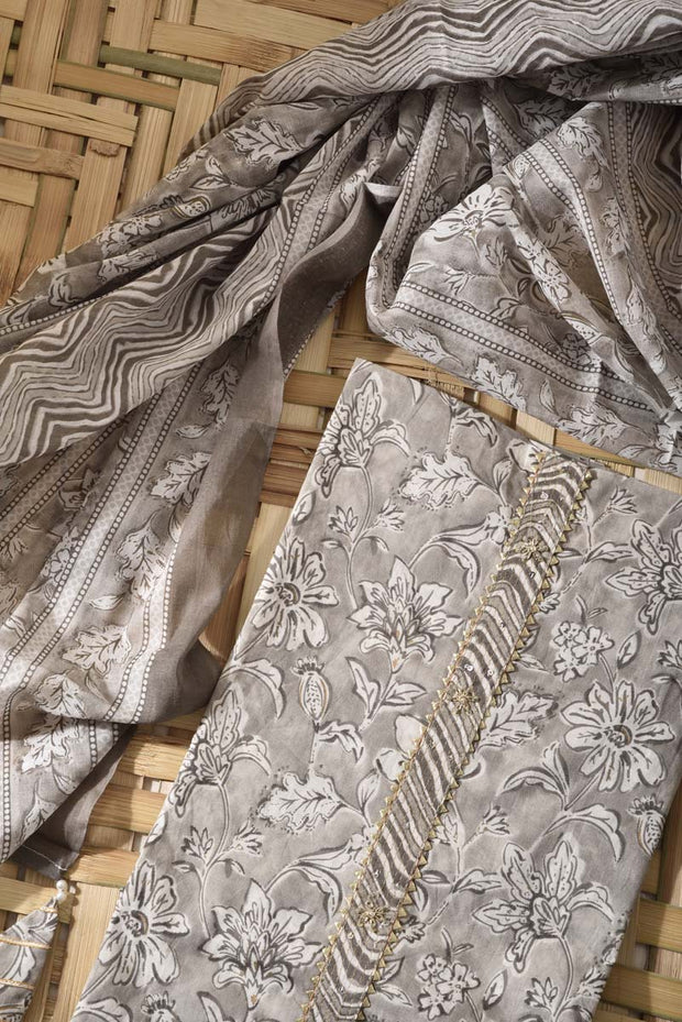 Grey Cotton Dress Material